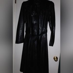 Vintage: Black 100% Leather Coat Sz 14 Fits Sz Small-Med